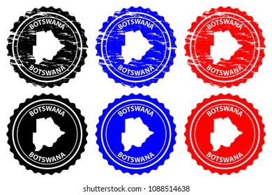 Botswana - rubber stamp - vector, Botswana map pattern - sticker - black, blue and red