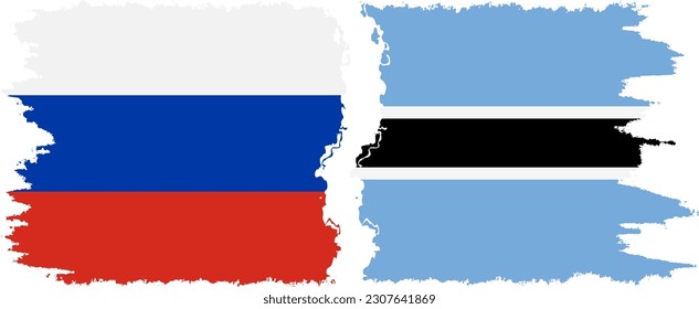 Botswana and Russia grunge flags connection, vector