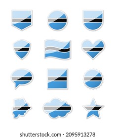 Botswana - set of country flags in the form of stickers of various shapes. Vector illustration