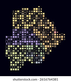 Botswana, shape of the country built of colored cells. Digital style map of Botswana on dark background. Large size square blocks. Simple vector illustration.