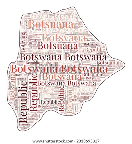 Botswana shape filled with country name in many languages. Botswana map in word cloud style. Superb vector illustration.