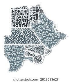 Botswana shape text cloud. Country border with shadow on white background. Botswana with regions division in vintage gazette style. Artistic vector illustration.