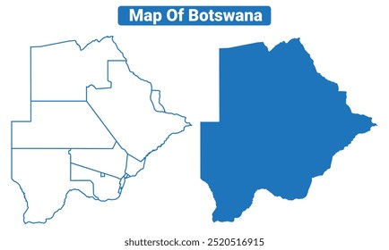 Mapa de vetor simples de Botsuana e conjunto de ilustração de estilo de contorno