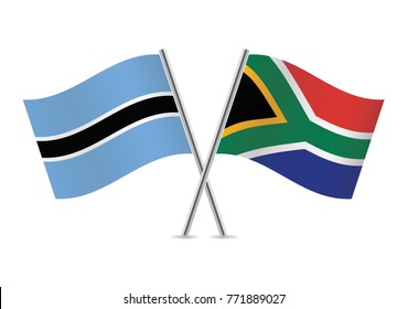Botswana and South Africa crossed flags. Botswanan and South African flags on white background. Vector icon set. Vector illustration.