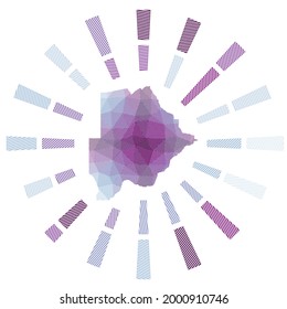 Botswana sunburst. Low poly striped rays and map of the country. Charming vector illustration.