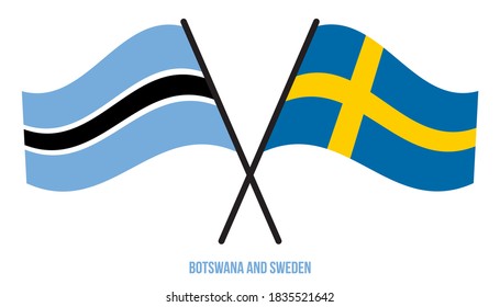 Botswana and Sweden Flags Crossed And Waving Flat Style. Official Proportion. Correct Colors.