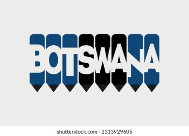 Botswana text with Pencil symbol creative ideas design. Botswana flag color concept vector illustration. Botswana typography negative space word vector illustration. Botswana country name 