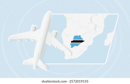 Botswana Travel Illustration with Plane and National Flag. Ideal for travel agencies, promotional materials, or geographic content related to Botswana.