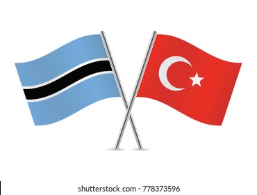 Botswana and Turkey crossed flags. Botswanan and Turkish flags on white background. Vector icon set. Vector illustration.