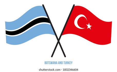 Botswana and Turkey Flags Crossed And Waving Flat Style. Official Proportion. Correct Colors.