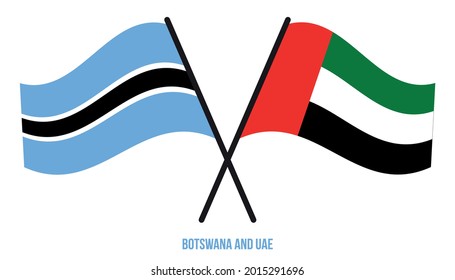 Botswana and UAE Flags Crossed And Waving Flat Style. Official Proportion. Correct Colors.