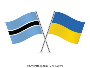 Botswana and Ukraine crossed flags, isolated on white background. Vector icon set. Vector illustration.