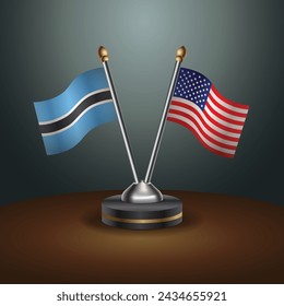 Botswana and United States table flags with gradient backgrund. Vector Illustration