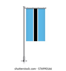 Botswana vector banner flag hanging on a silver metallic pole. Botswana vertical flag template isolated on a white background.