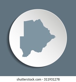 Botswana vector map on a paper circle. Cut out from white paper icon map of Botswana. Vector icon map of Botswana on dark background. Paper cut style country map. 