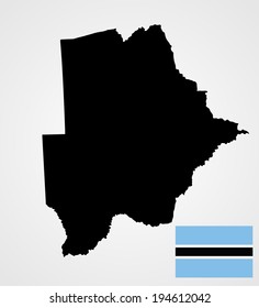 Botswana vector map silhouette and vector flag isolated on white background. High detailed silhouette illustration. 