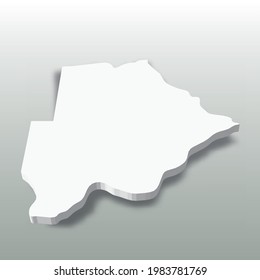 Botsuana - mapa blanco de silueta 3D de la zona del país con sombra caída sobre fondo gris. Ilustración vectorial plana simple