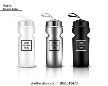 Bottle 3D Mock up Realistic Plastic Shaker in Vector for Water and Drink. Bicycle and Sport Concept Design. 
