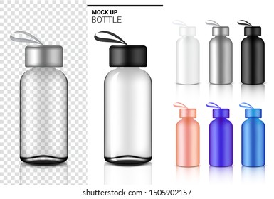 Bottle 3D Mock up Realistic transparent Plastic Shaker in Vector for Water and Drink. Bicycle and Sport Concept Design. 