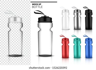 Bottle 3D Mock up Realistic transparent Plastic Shaker in Vector for Water and Drink. Bicycle and Sport Concept Design. 