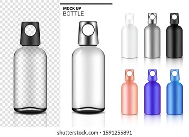 Bottle 3D Mock up Realistic transparent Plastic  or Glass Shaker in Vector for Water and Drink. Bicycle and Sport Concept Design. 