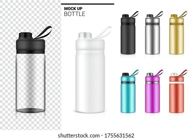 Bottle 3D Mock up Realistic transparent Plastic Shaker in Vector for Water and Drink. Bicycle and Sport Concept Design. 