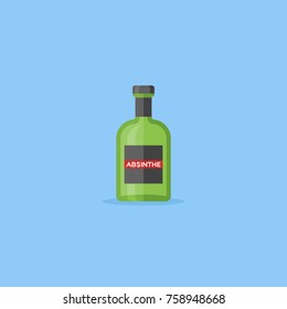 Bottle of absinthe isolated on blue background. Flat style icon. Vector illustration.