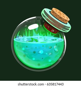 Bottle of acid. Game icon of magic elixir. Interface for rpg or match3 game. Big variant. Vector illustration