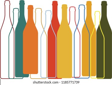 Bottle of alcohol background illustration. Glasses to alcohol. Template for drink card. Wine background vector. Design for wine. Cocktail party.