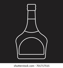 Bottle alcohol cognac in thin line style icon vector illustration for design and web isolated on black background. Bottle alcohol cognac vector object for labels and advertising