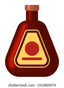 Bottle of alcohol drink, element of celebration party, toast symbol. Alcoholic beverage cognac and wine or rum, ale or gin, whiskey, pub object, entertainment strong drinks vector
