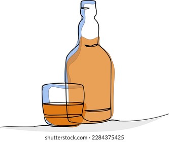 A bottle of alcohol with a glass drawn in one line