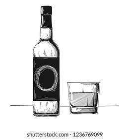 Bottle with alcohol and glass. Vector illustration