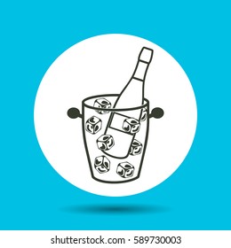 Bottle of alcohol in an ice bucket icon. Flat vector illustration in black on white background.