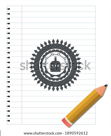 bottle of alcohol icon emblem draw with pencil effect. Vector Illustration. Detailed.
