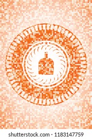 bottle of alcohol icon inside abstract orange mosaic emblem