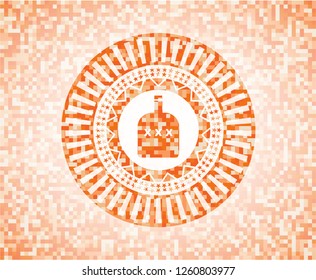 bottle of alcohol icon inside abstract orange mosaic emblem
