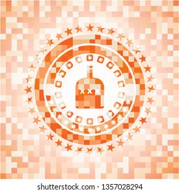 bottle of alcohol icon inside abstract orange mosaic emblem with background