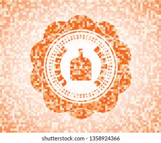 bottle of alcohol icon inside abstract orange mosaic emblem