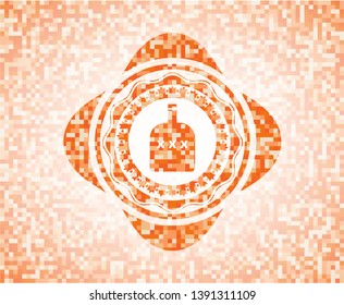 bottle of alcohol icon inside abstract orange mosaic emblem with background