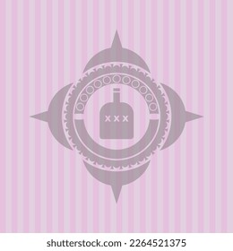 bottle of alcohol icon inside badge with pink background. Concept design. 