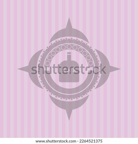bottle of alcohol icon inside badge with pink background. Concept design. 