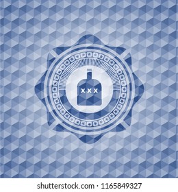 bottle of alcohol icon inside blue polygonal badge.