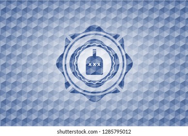 bottle of alcohol icon inside blue polygonal emblem.