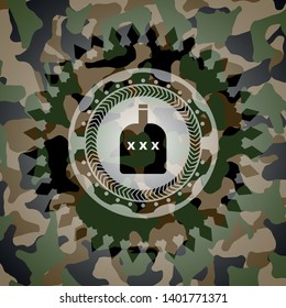 bottle of alcohol icon inside camo emblem