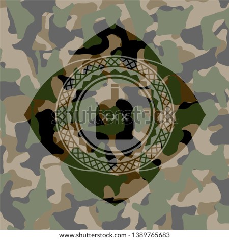 bottle of alcohol icon inside camo emblem
