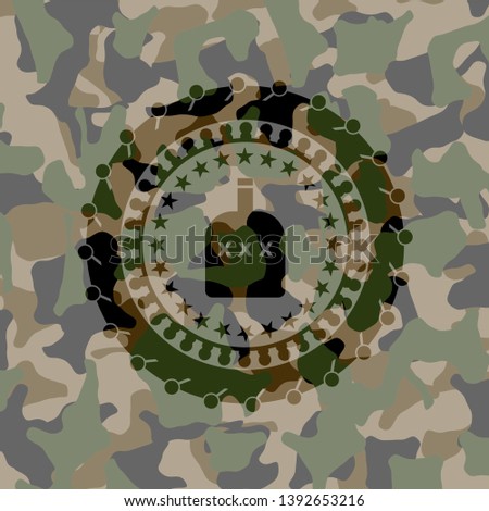bottle of alcohol icon inside camo emblem