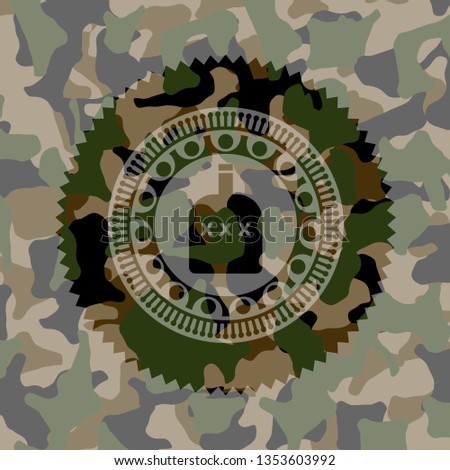 bottle of alcohol icon inside camouflaged emblem