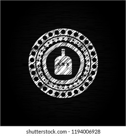 bottle of alcohol icon inside chalkboard emblem on black board