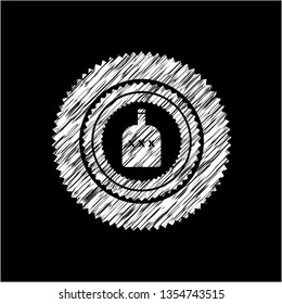 bottle of alcohol icon inside chalkboard emblem on black board